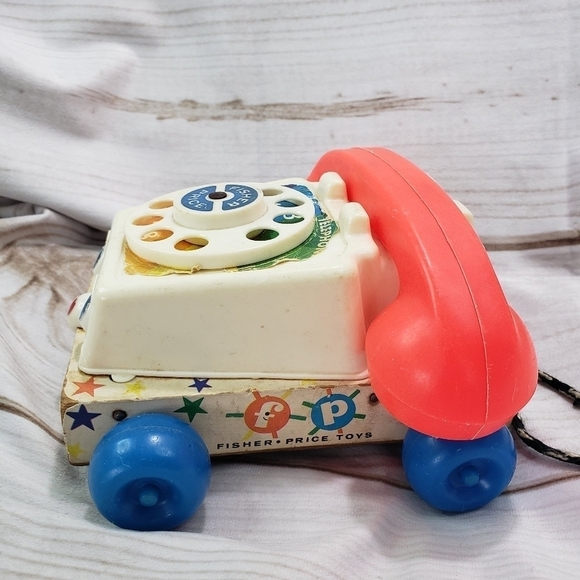 Fisher Price 1961 Chatter Telephone Pull Toy Wood Plastic Rainbow Lots Of Wear - Picture 5 of 11